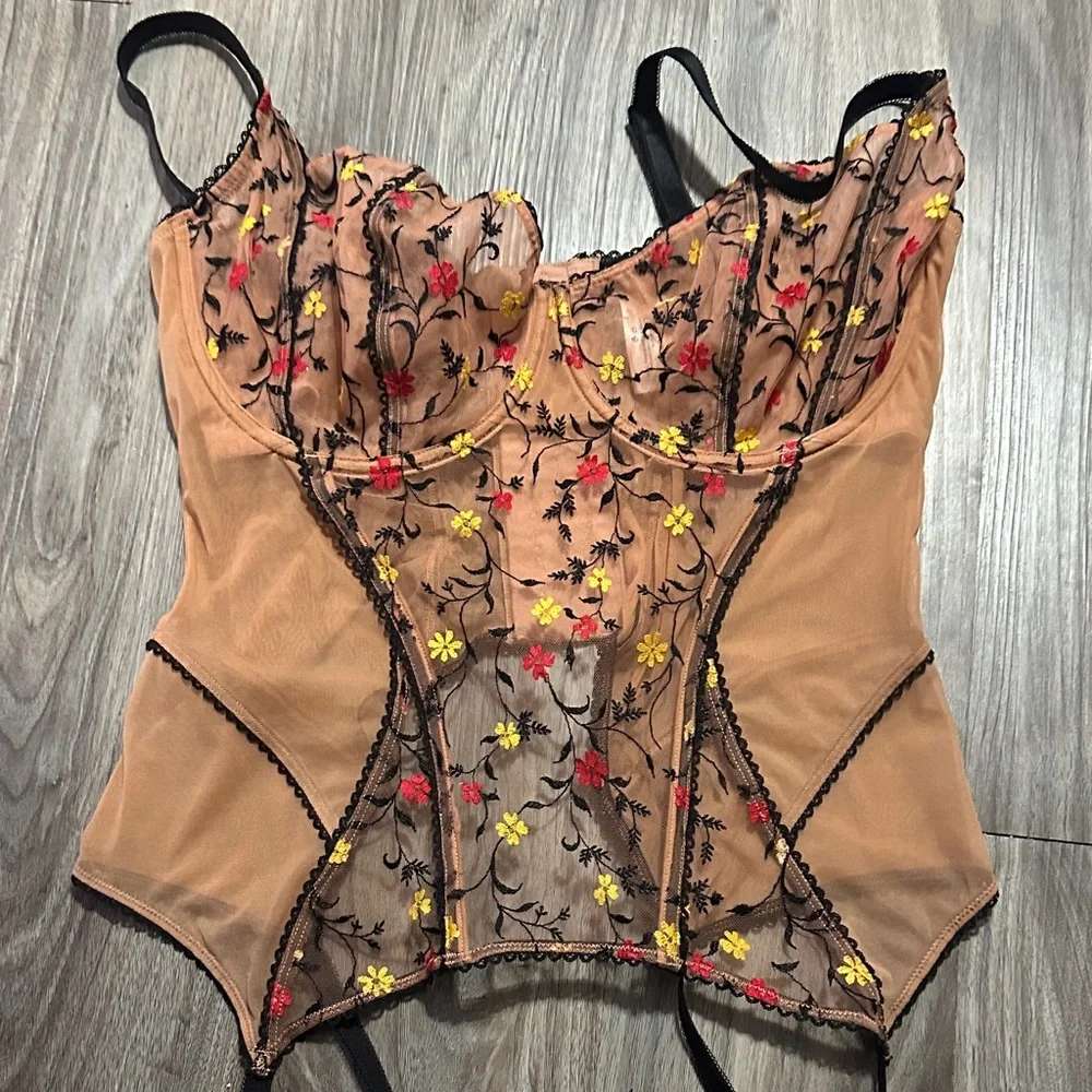 Adore Me Floral Shapewear Corset - Black and Tan